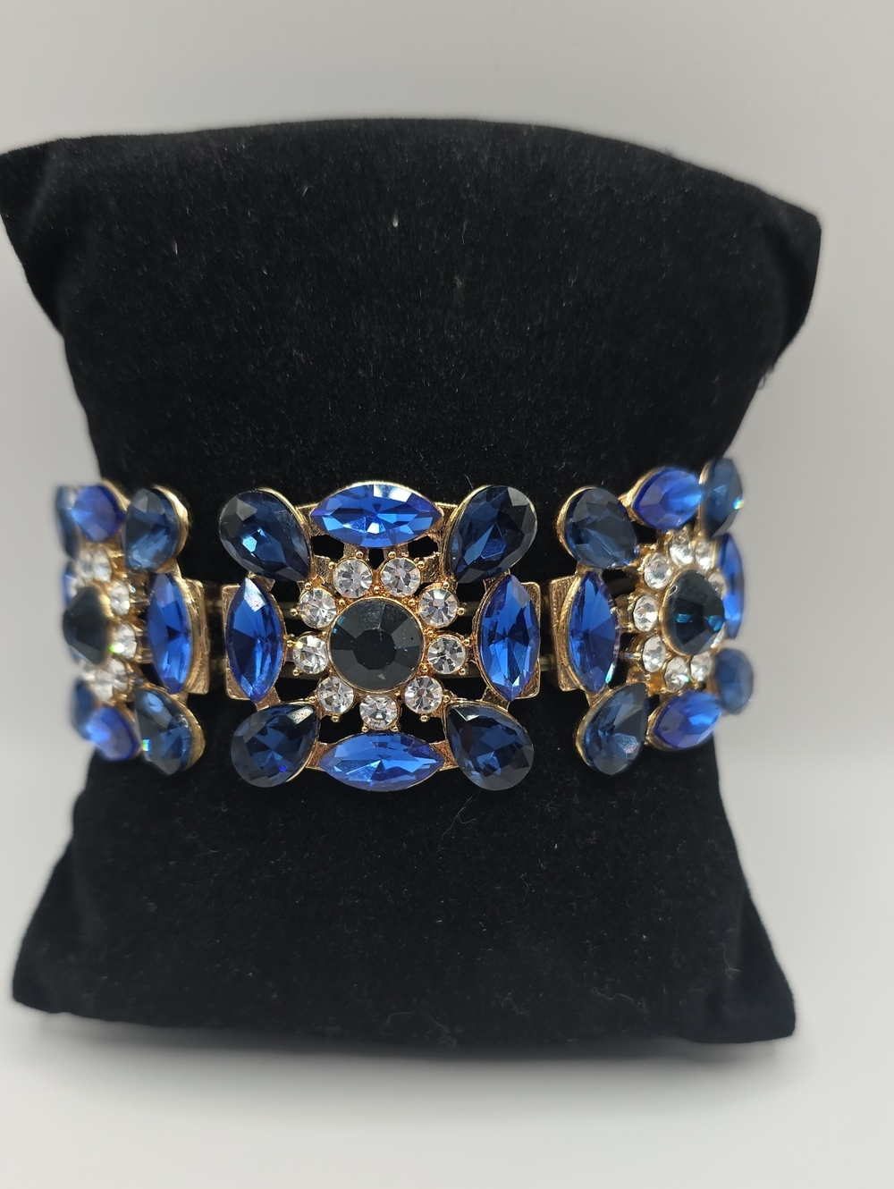 Gold-Tone Blue Crystal Statement Bracelet - Women Jewelry